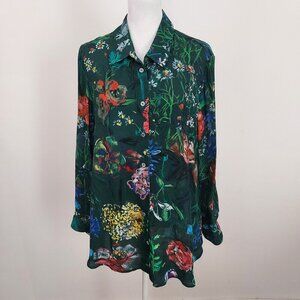 Lela Rose Lily Floral Long Sleeve Button Front Blouse Size 10
